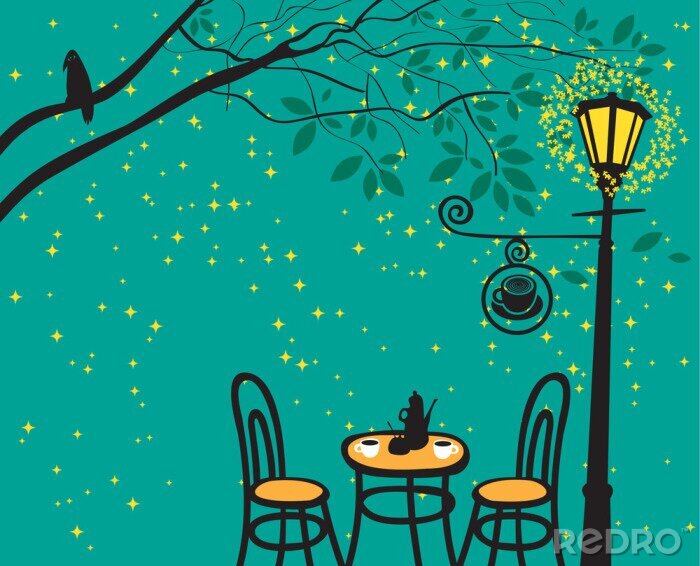 Papier peint  Lampadaire au milieu des étoiles