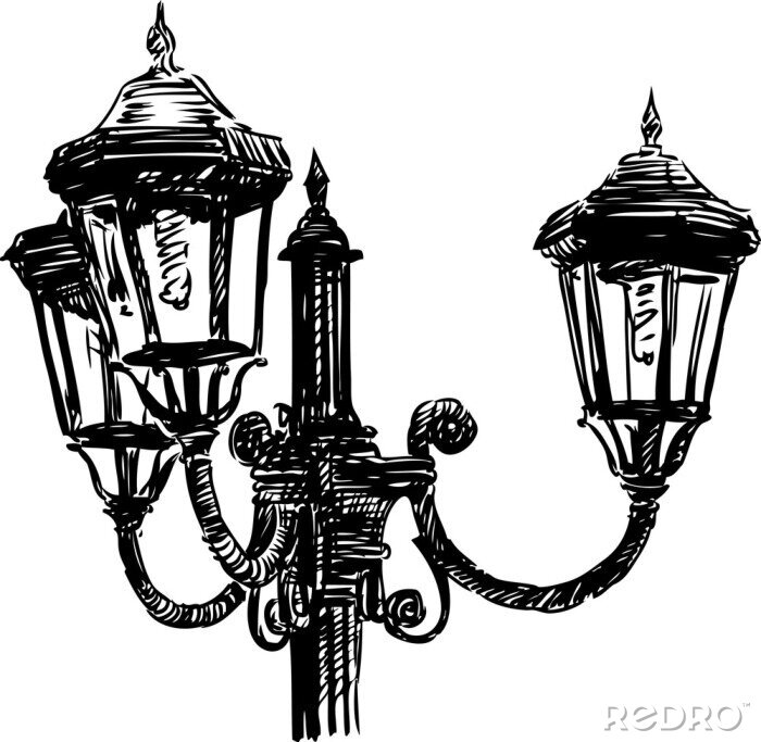 Papier peint  Lampadaire de rue style croquis