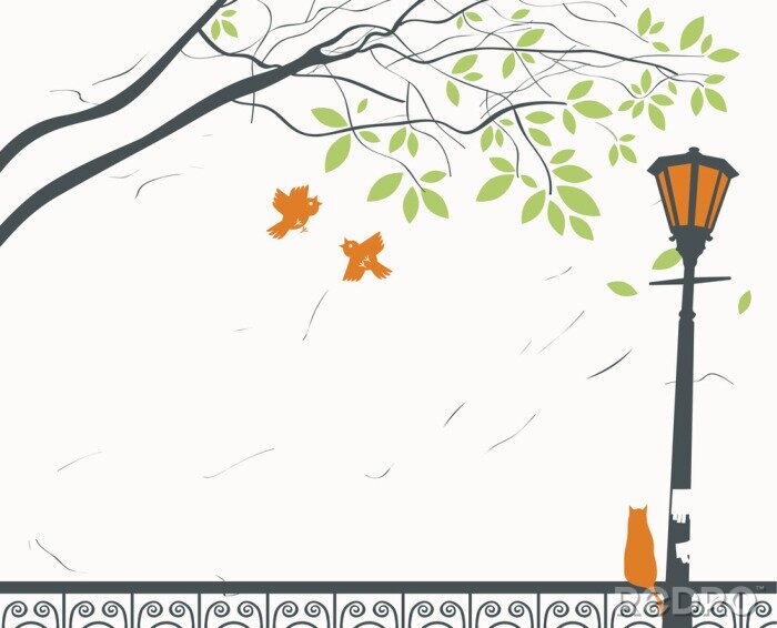 Papier peint  Lampadaire peint près d'un arbre