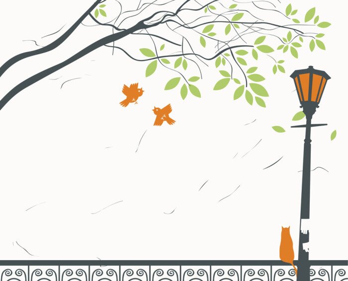 Papier peint  Lampadaire peint près d'un arbre