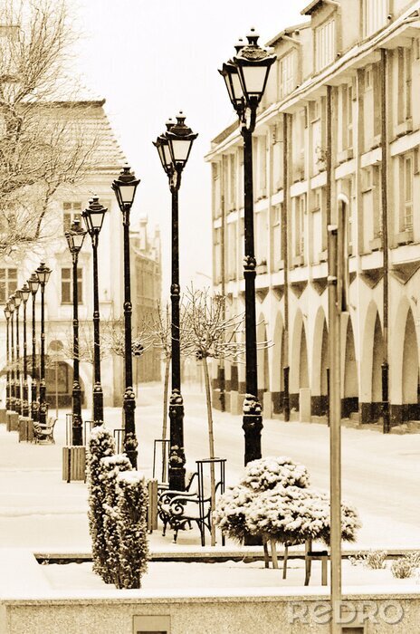 Papier peint  Lampadaires Vieille Ville en hiver