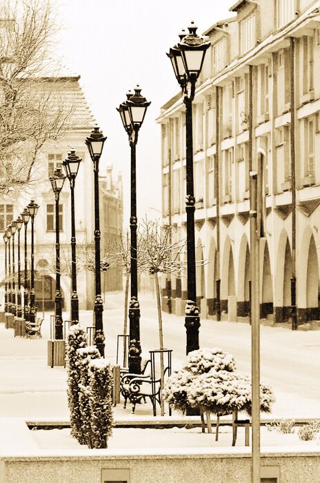 Papier peint  Lampadaires Vieille Ville en hiver