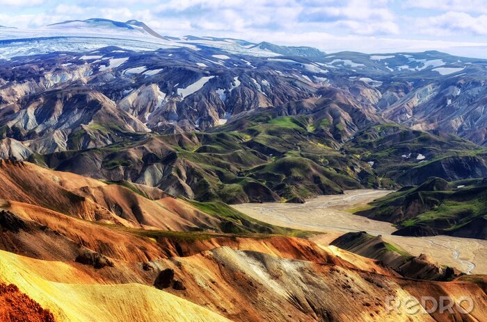 Papier peint  Landmannalaugar montagnes colorées vue du paysage, de l'Islande
