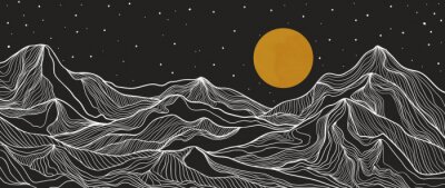 Papier peint  Landscape wallpaper design with Golden mountain line arts, luxury background design for cover, invitation background, packaging design, fabric, and print. Vector illustration.