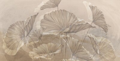 Papier peint  Large art painted leaves on a textured wall, in pastel colors, photo wallpaper for the interior