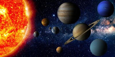 Papier peint  Le grand Soleil et les planètes du système solaire