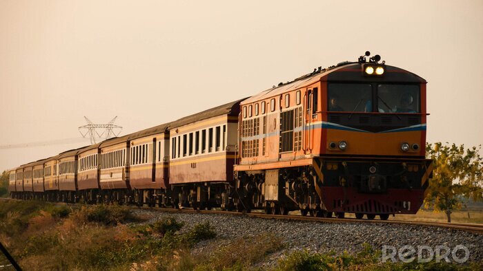 Papier peint  Le train passager traverse le champ rural, 2015.