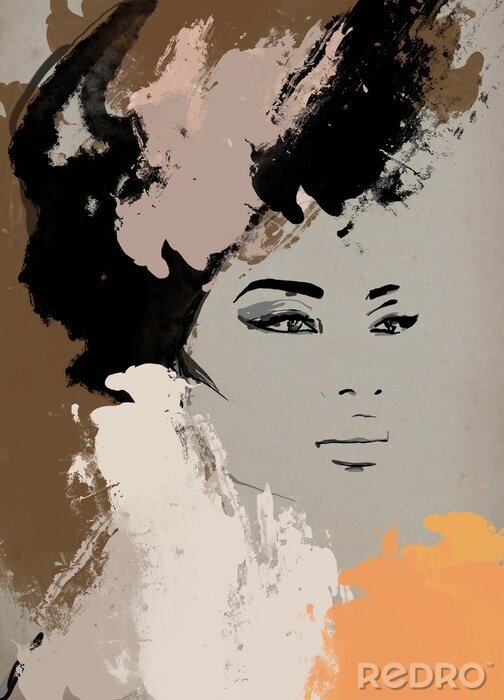 Papier peint  Le visage d'une femme parmi les taches de peinture