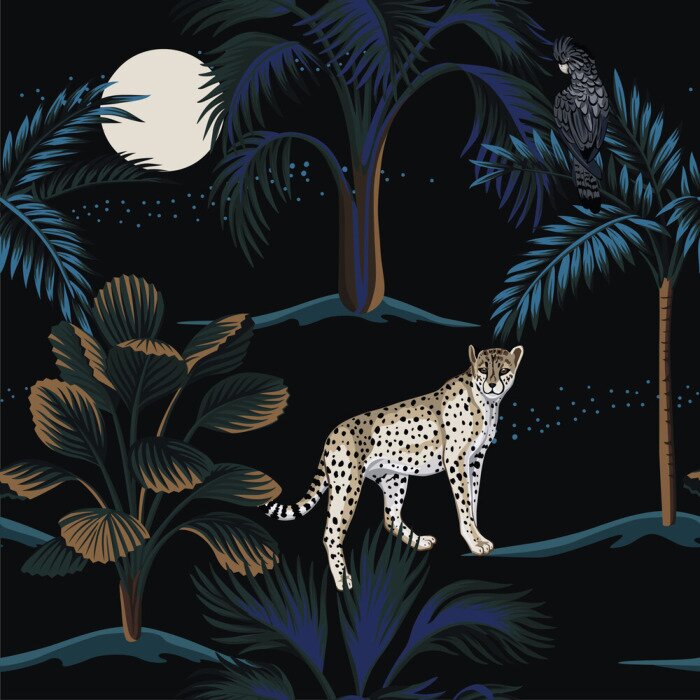 Papier peint  Léopard dans la jungle la nuit