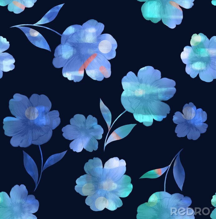 Papier peint  Les fleurs bleues se détachent sur un fond sombre