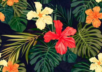 Papier peint  Les fleurs de la jungle dans un style graphique