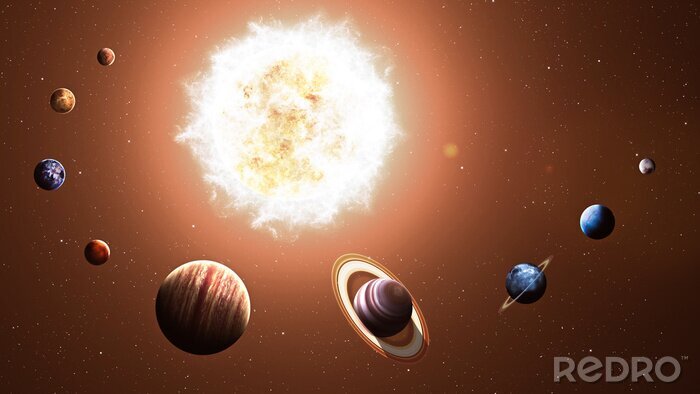Papier peint  Les planètes du système solaire et le soleil