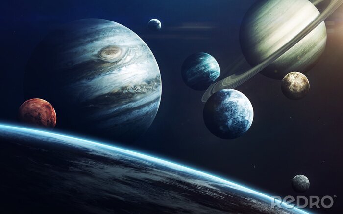 Papier peint  Les planètes du système solaire sur fond bleu marine