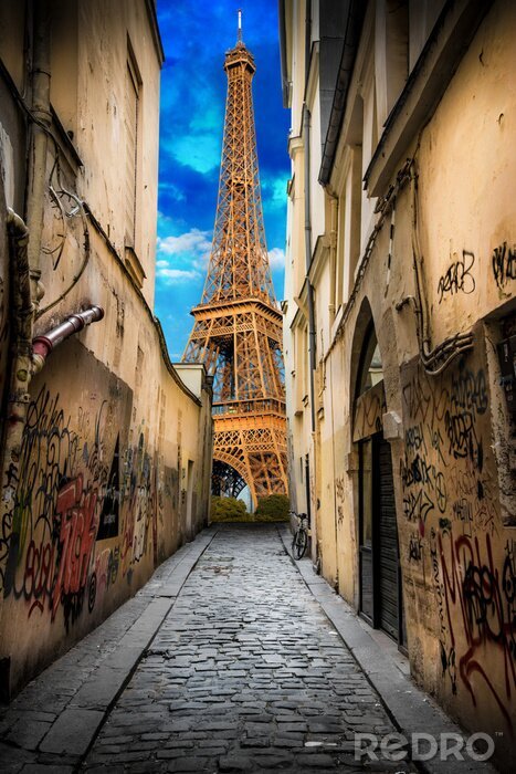 Papier peint  Les rues de Paris jusqu'à la Tour Eiffel
