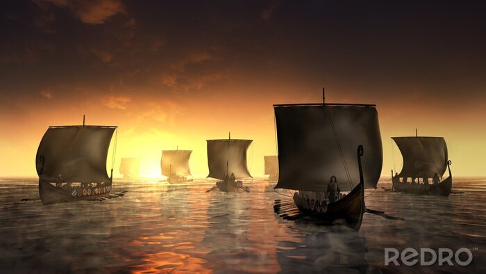 Papier peint  Les Vikings naviguent sur l'eau brumeuse.