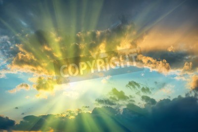 Papier peint  Lever de soleil avec des nuages blancs