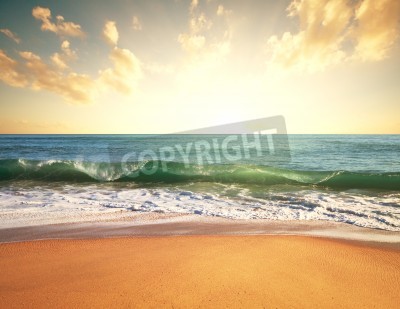 Papier peint  Lever de soleil, plage et sable