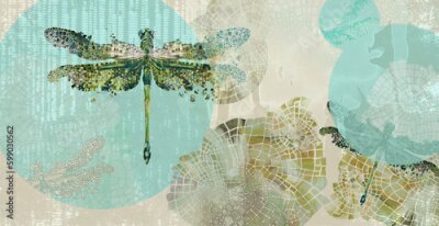 Papier peint  Libellules Volantes avec Accents Aquarelle Motif Abstrait