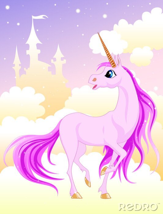 Papier peint  Licorne et château dans les nuages