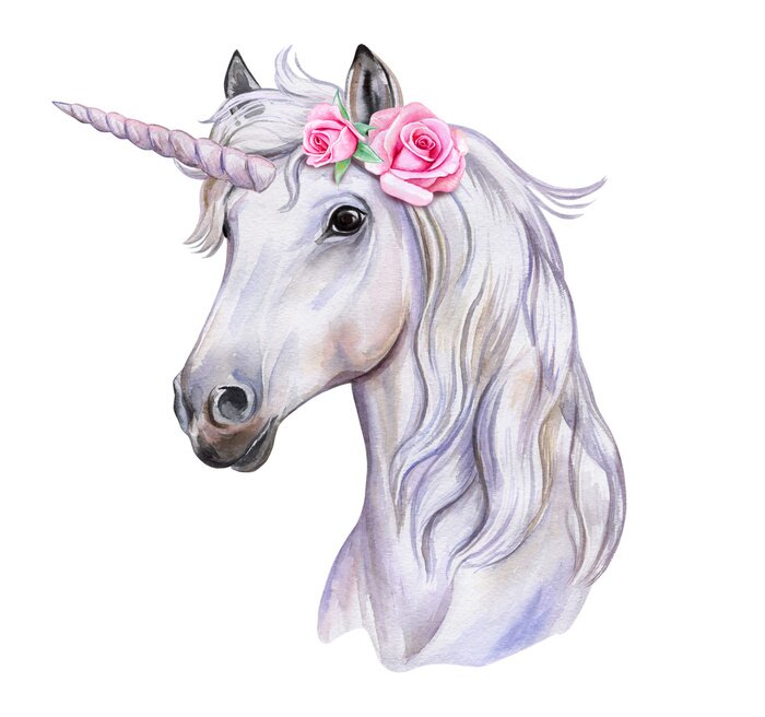 Papier peint  Licorne fantastique avec des fleurs