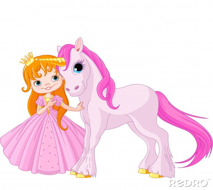 Papier peint  Licorne rose et petite princesse