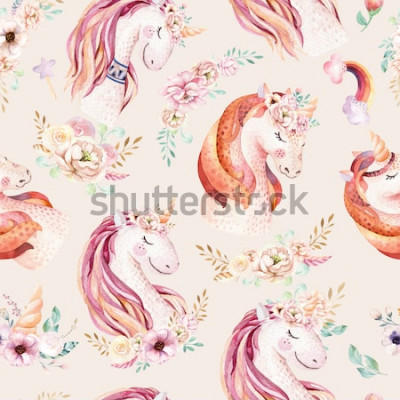 Papier peint  Licornes en fleurs