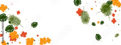 Papier peint  Light Green Leaves Background White Vector. Strelitzia Hawaiian Frame. Pink Plant. Paradise Pattern. Green Holiday Texture.