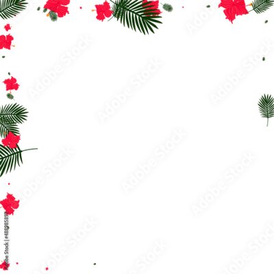 Papier peint  Light Green Strelitzia Background White Vector. Flora Print Design. Pink Tree. Modern Illustration. Green Rainforest Backdrop.