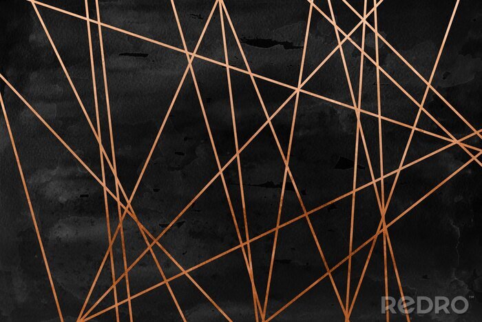 Papier peint  Lignes géométriques dorées Fond noir