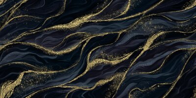 Papier peint  Lignes ondulées dorées sur fond sombre un motif élégant