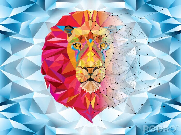 Papier peint  Lion en couleurs et géométrie