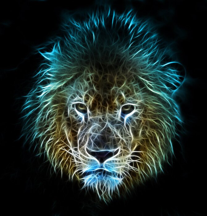 Papier peint  Lion numérique sur fond noir