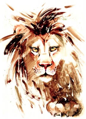 Lion peint à l'aquarelle