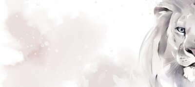 Papier peint  Lion sur un fond aquarellé gris