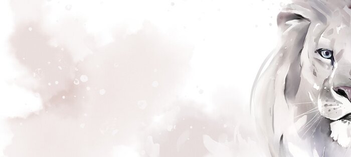 Papier peint  Lion sur un fond aquarellé gris