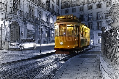 Papier peint  Lisbon tram at night