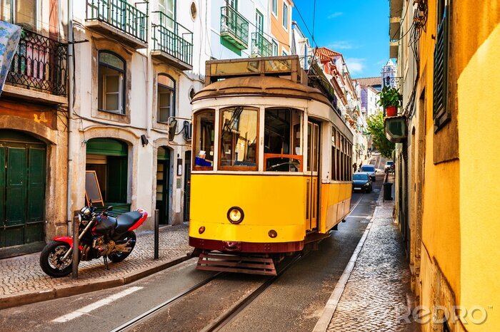 Papier peint  Lisbonne tramway jaune