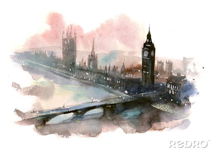 Papier peint  Londres à l'aquarelle