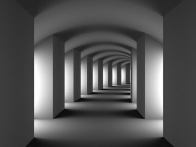 Long tunnel blanc avec des colonnes