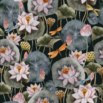 Papier peint  Lotus et libellules