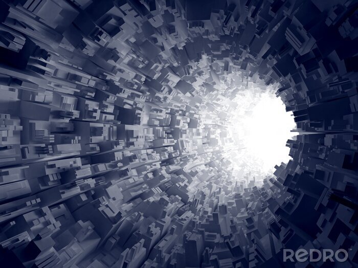 Papier peint  Lumière dans un tunnel de solides géométriques