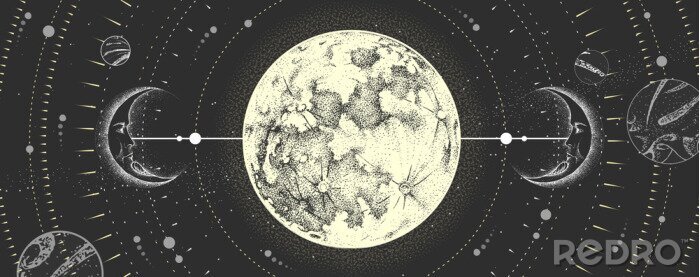 Papier peint  Lune comme signe astrologique magique dans un style vintage