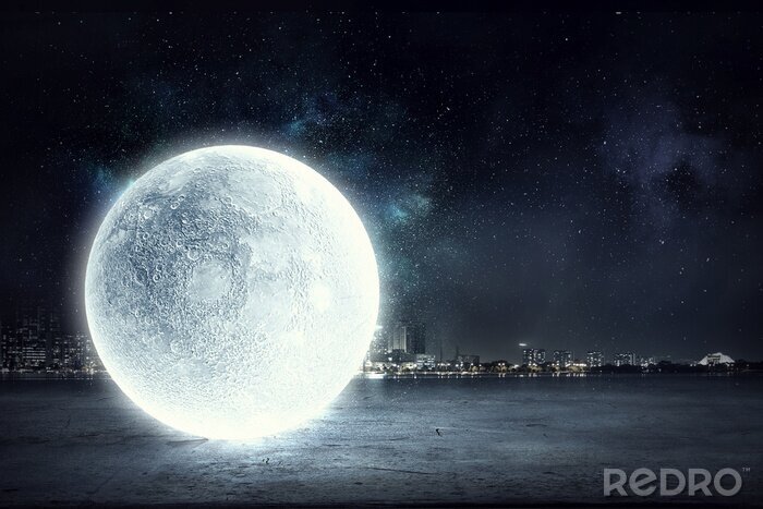 Papier peint  Lune de nuit avec un paysage urbain en arrière-plan