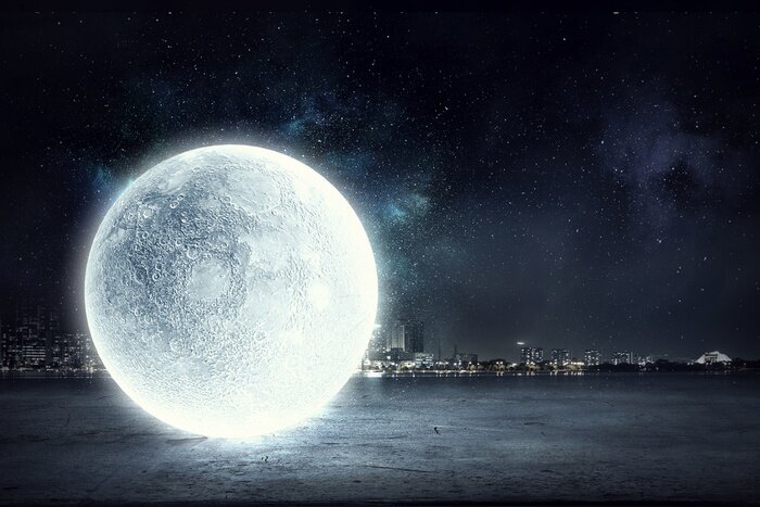 Papier peint  Lune de nuit avec un paysage urbain en arrière-plan