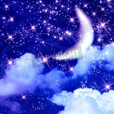 Papier peint  Lune et étoiles en dessin animé