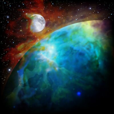 Papier peint  Lune et Terre dans une galaxie