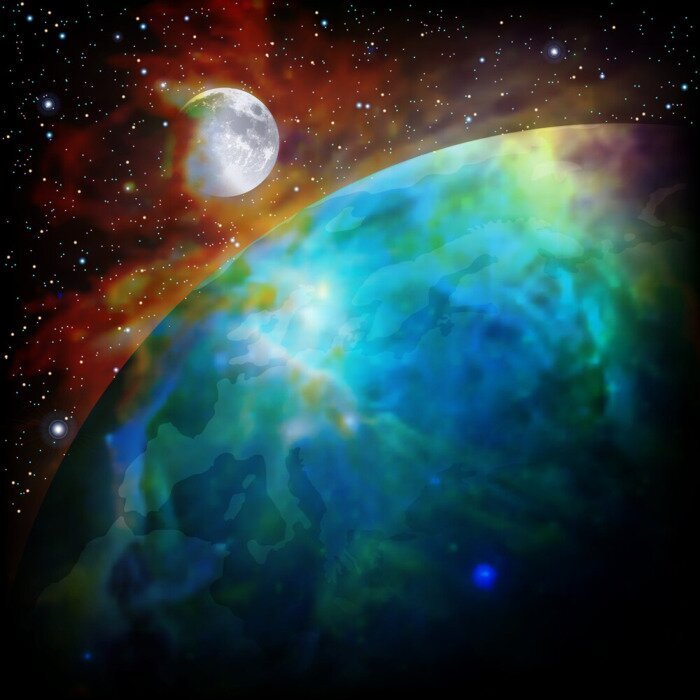 Papier peint  Lune et Terre dans une galaxie