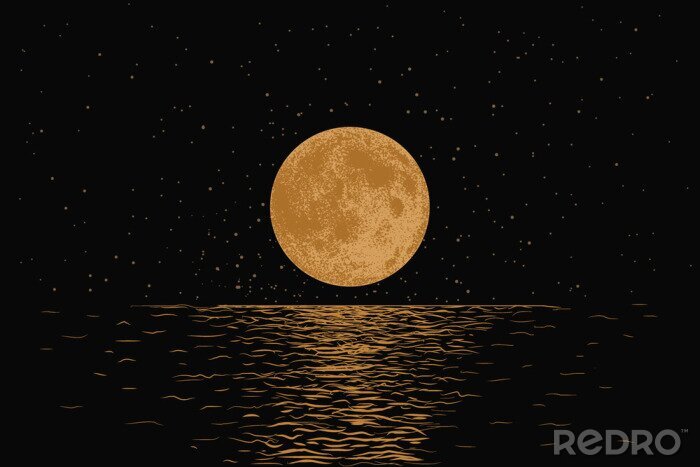 Papier peint  Lune sur la mer avec la lumière se reflétant dans l'eau