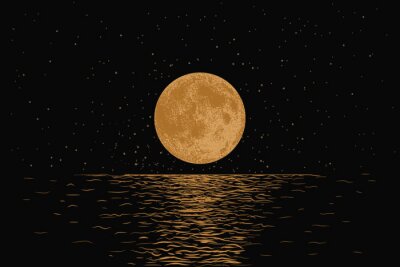 Papier peint  Lune sur la mer avec la lumière se reflétant dans l'eau