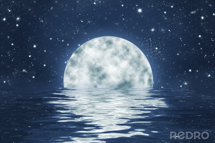 Papier peint  Lune sur un ciel étoilé se couchant derrière l'horizon